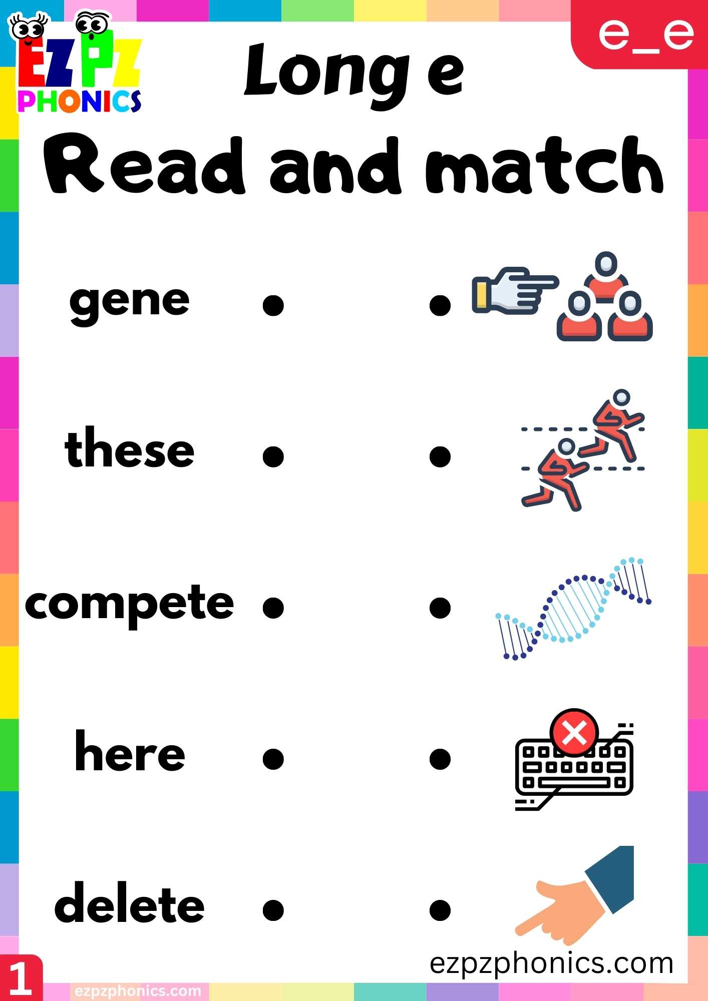 E_E Words Read And Match Long E Phonics Worksheet